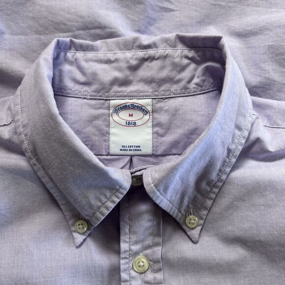 Brooks Brothers 1818 Short Sleeve Shirt Mens Medium Purple Cotton Casual - Picture 3 of 6